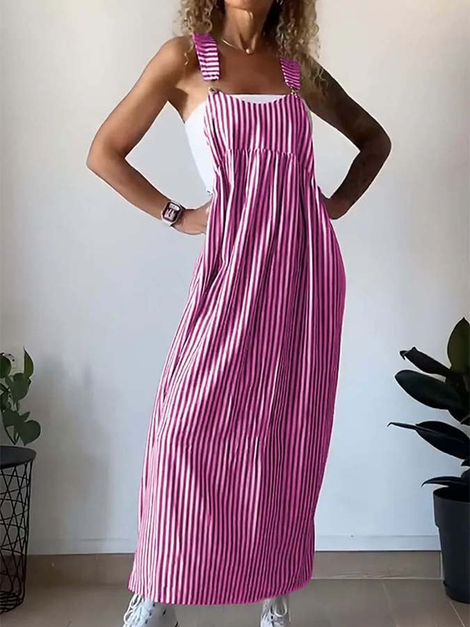 Women'S Casual Striped Suspender Dress