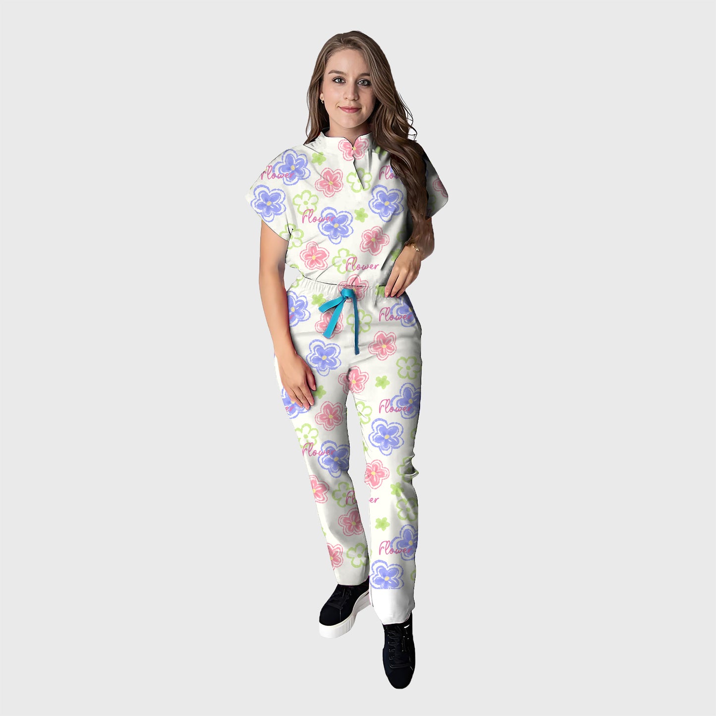 Women's Floral Printed Scrub Set CPJO2