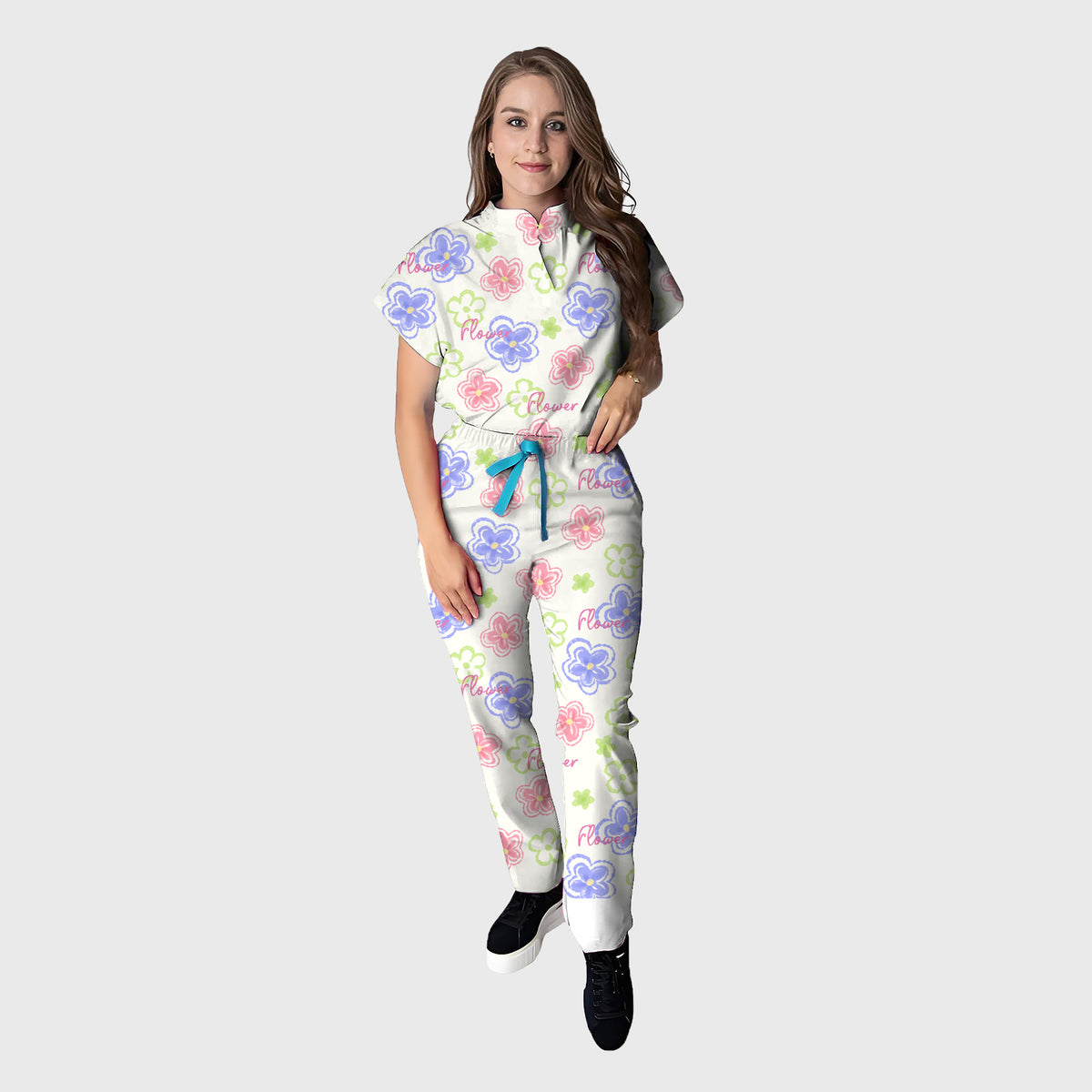 Women's Floral Printed Scrub Set CPJO2
