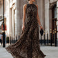 Sleeveless Leopard Print Flowing Maxi Dress