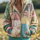 Women's Vintage Floral Patchwork Cozy Warm Zipper Hoodie