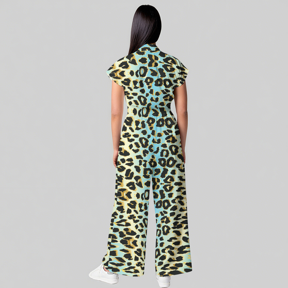 Women's Blue Ombre Leopard Printed Scrub Jumpsuit JL06