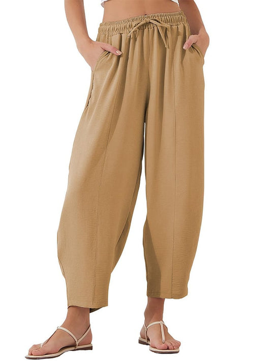 Women'S Casual Pleated Mid-Rise Straight Loose Nine-Point Pants