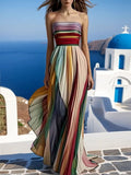 Women's Casual Lapel Long Sleeve Striped Print Contrast Dress