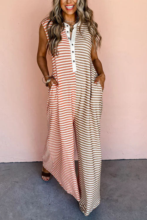 Rowangirl Color Block Striped Sleeveless Loose Jumpsuit