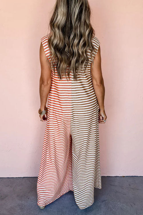 Rowangirl Color Block Striped Sleeveless Loose Jumpsuit