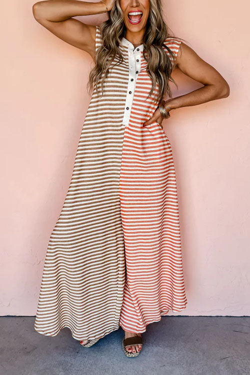 Rowangirl Color Block Striped Sleeveless Loose Jumpsuit