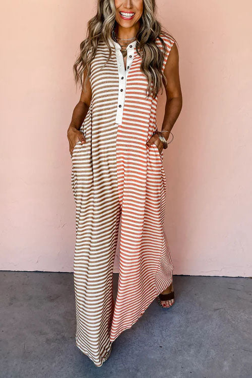 Rowangirl Color Block Striped Sleeveless Loose Jumpsuit