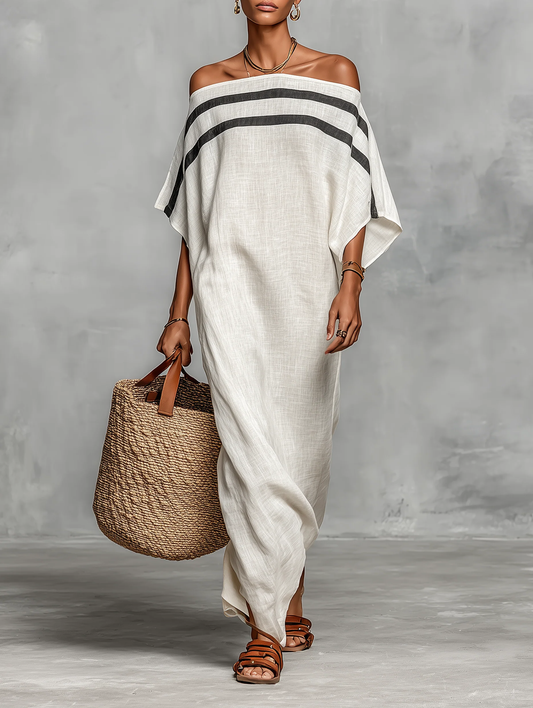 Women's Minimalist Off-Shoulder Batwing Sleeve Linen Maxi Dress