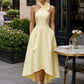 Halter Neck Bow Detail High-Low A-Line Maxi Dress