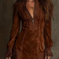 Vintage Blue Suede Lace Trim Mini Dress
