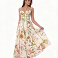 Cream Floral Corset Bustier Midi Dress