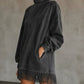 Women's High Neck Oversized Fringe Sweatshirt Dress with Side Pockets