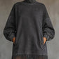 Women's High Neck Oversized Fringe Sweatshirt Dress with Side Pockets