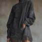Women's High Neck Oversized Fringe Sweatshirt Dress with Side Pockets