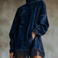 Women's High Neck Oversized Fringe Sweatshirt Dress with Side Pockets