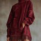 Women's High Neck Oversized Fringe Sweatshirt Dress with Side Pockets