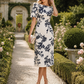 Botanical Print Short Sleeve Midi Dress