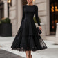 Long Sleeve Tiered Lace Hem Maxi Dress