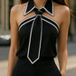 Stylish Sleeveless Halter Neck Blouse With Bold Contrast Trim