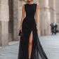Draped High-Slit Layered Maxi Evening Dress