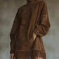 Women's High Neck Oversized Fringe Sweatshirt Dress with Side Pockets