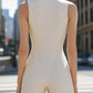 White Sleeveless Blazer Romper With Gold Trim
