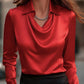 Elegant White Satin Blouse with Draped Neckline