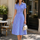 Striped Shirt Collar Fit-and-Flare Midi Dress