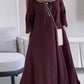 Women's Casual Solid Color V-Neck Long Sleeve Cotton and Linen Dress