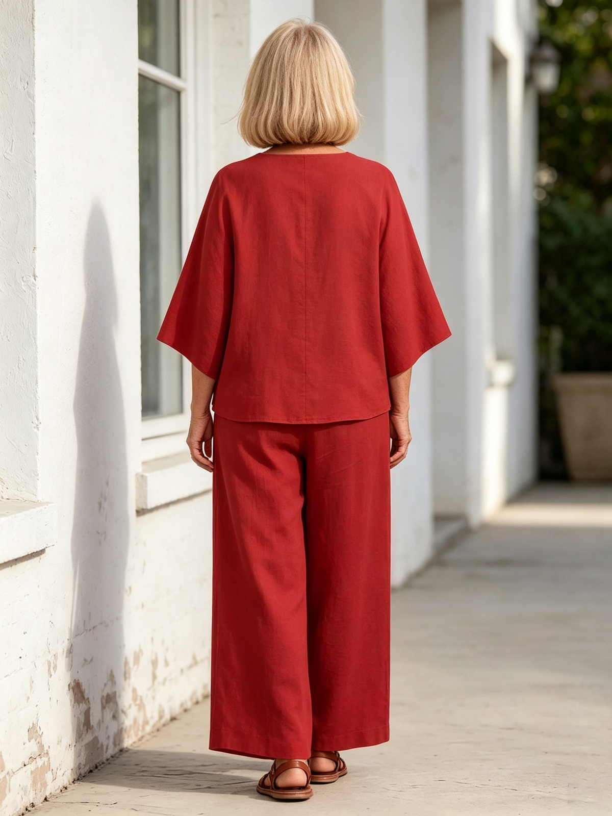 2Pcs Women's Suit Casual Women's Clothing Cotton and Linen Wide-leg Pants Suit