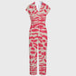 Women's Lapel Collar Wide Leg Pink Zebra Printed Scrub Jumpsuit