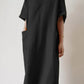 Women's Casual Retro V-Neck Large Pocket Cotton and Linen Dress