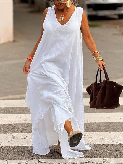Women'S Casual Solid Color Loose Pleated Irregular Hem Dress