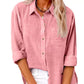 Women's Casual Solid Color Pocket Slit Cotton and Linen Long Sleeve Shirt