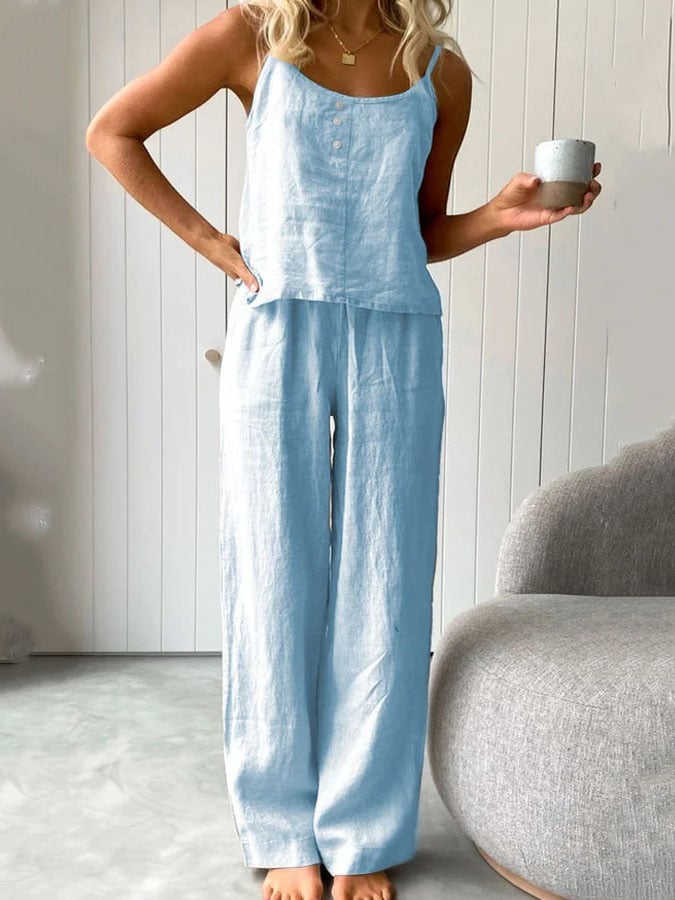 Women'S Casual Solid Color Comfortable Cotton And Linen Suit