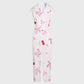 Women's Lapel Collar Wide Leg Cherry Print Scrub Jumpsuit