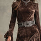 High-neck Long-sleeved Bell Sleeves Velvet Midi Dress