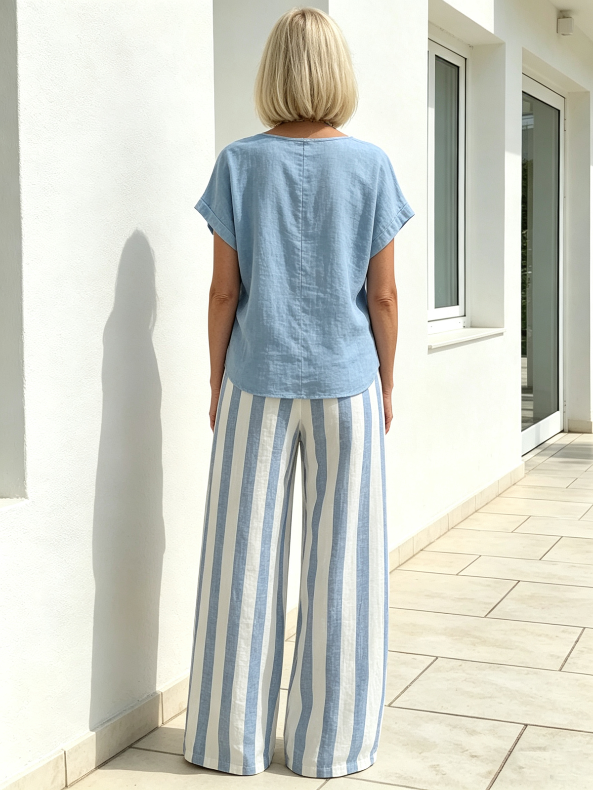 2Pcs Striped Cotton and Linen Two-piece Set