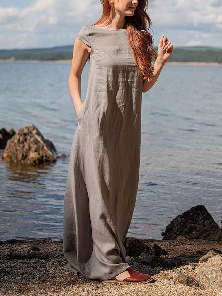 Women's Casual Solid Linen A-Line Maxi Dress