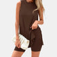 Sleeveless Crewneck Women's 2 Piece Sets Summer Matching Lounge Shorts Set Resort Airport Travel Outfit Split Hem Casual Clothes Basic Fitted Homewear