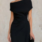 Minimalist Black Asymmetric One-Shoulder Midi Dress