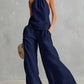 Halterneck Sleeveless Wide-Leg Pants Suit For Women