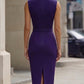 Notched Collar Sleeveless Tailored Waist Pencil Midi Dress