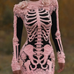 Women's Vintage Halloween Skeleton Bones With Rose Art Cozy Knit Mini Sweater Dress