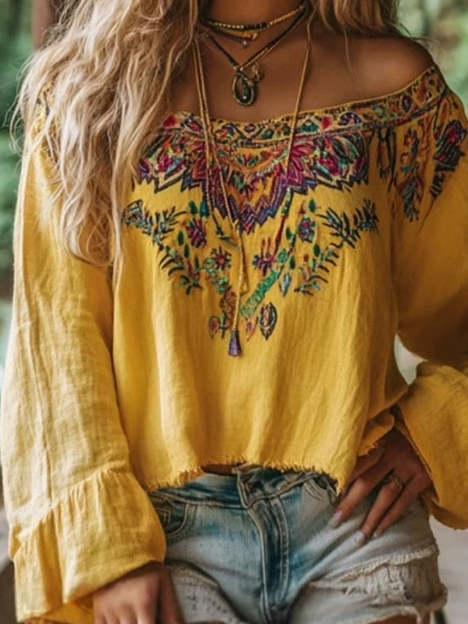 Women's Vintage Loose Comfort Off Shoulder Shirt