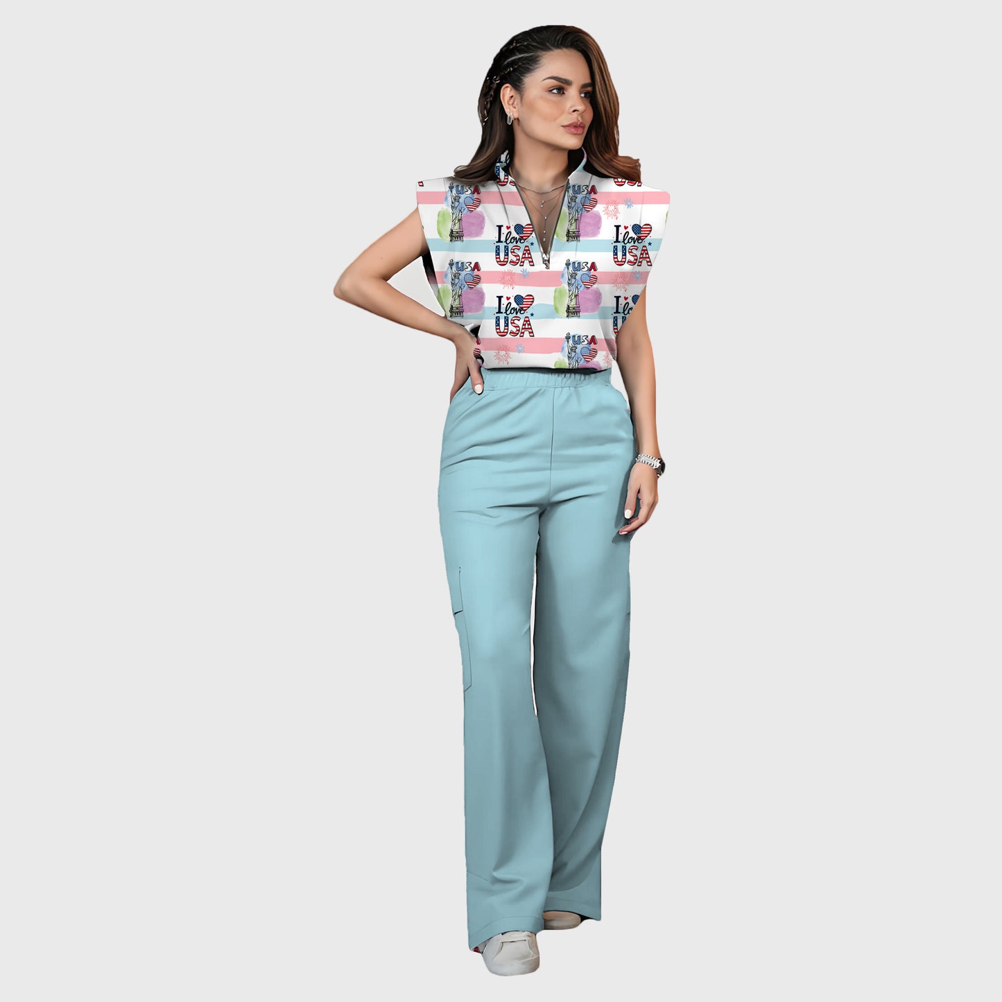 Women's  Printed Scrub Set ST6245