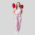 Women's Heart Print Flare Leg Scrub Jumpsuit