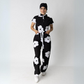 Women's Floral Printed Wide Leg Scrub Jumpsuit Jog007