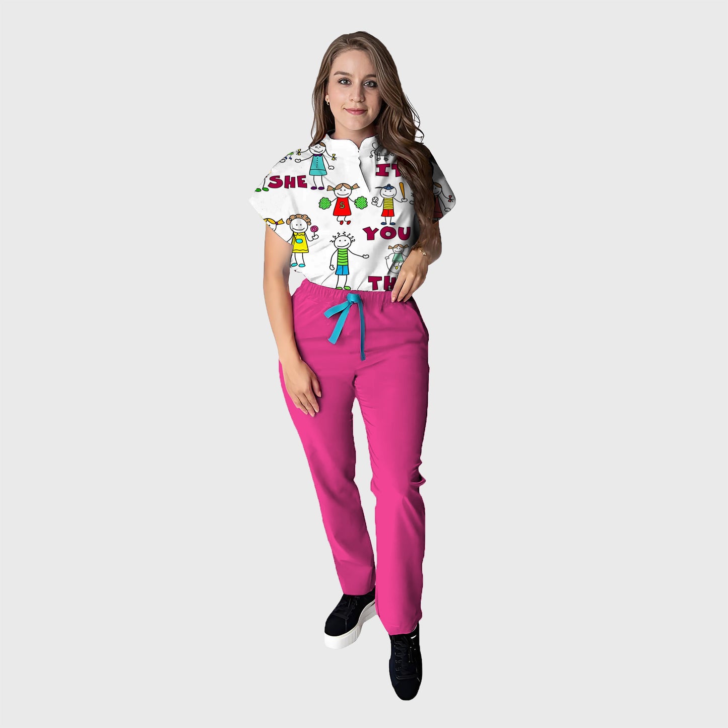 Women's Floral Printed Scrub Set CPJO2